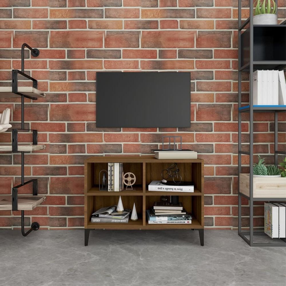 Vidaxl TV stolík s kovovými nohami hnedý dub 69,5x30x50 cm